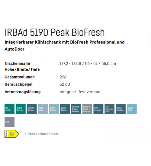 利勃海尔IRBAd 5190 Peak嵌入式冰箱 生物养鲜